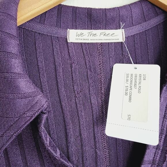 NEW Free People Purple Krystal Ribbed Knit Collar Polo Short Sleeve Top - Picture 8 of 10